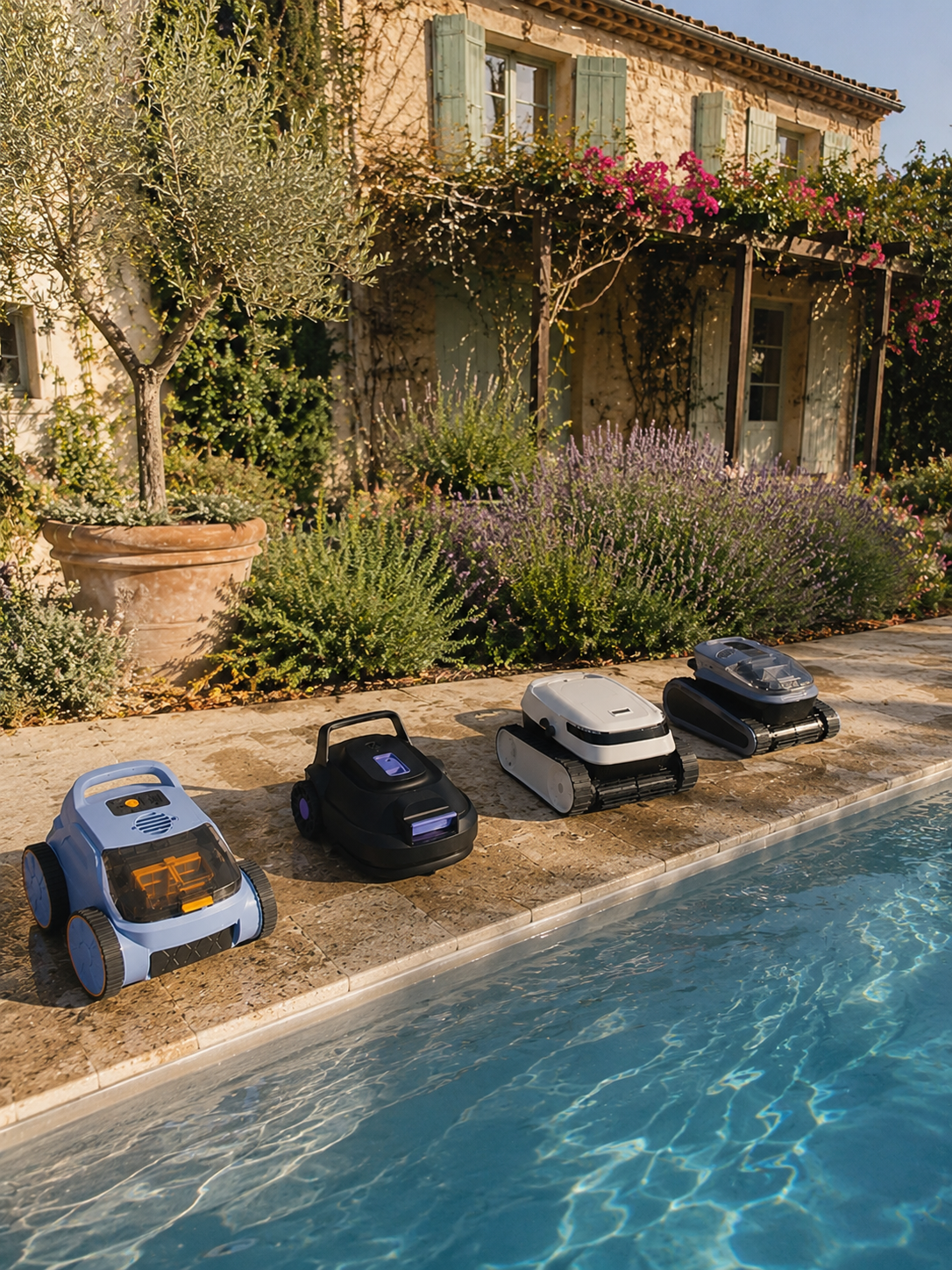 Robots piscine sans fil AquaNexa au bord du bassin